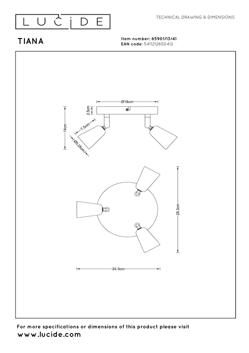 Lucide TIANA - Ceiling spotlight - 3xGU10 - Taupe | Essential - technical